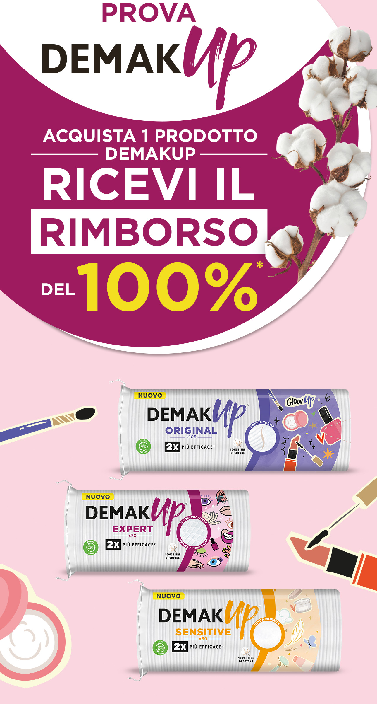 Key visual versione mobile del cashback Demak’up ti rimborsa
